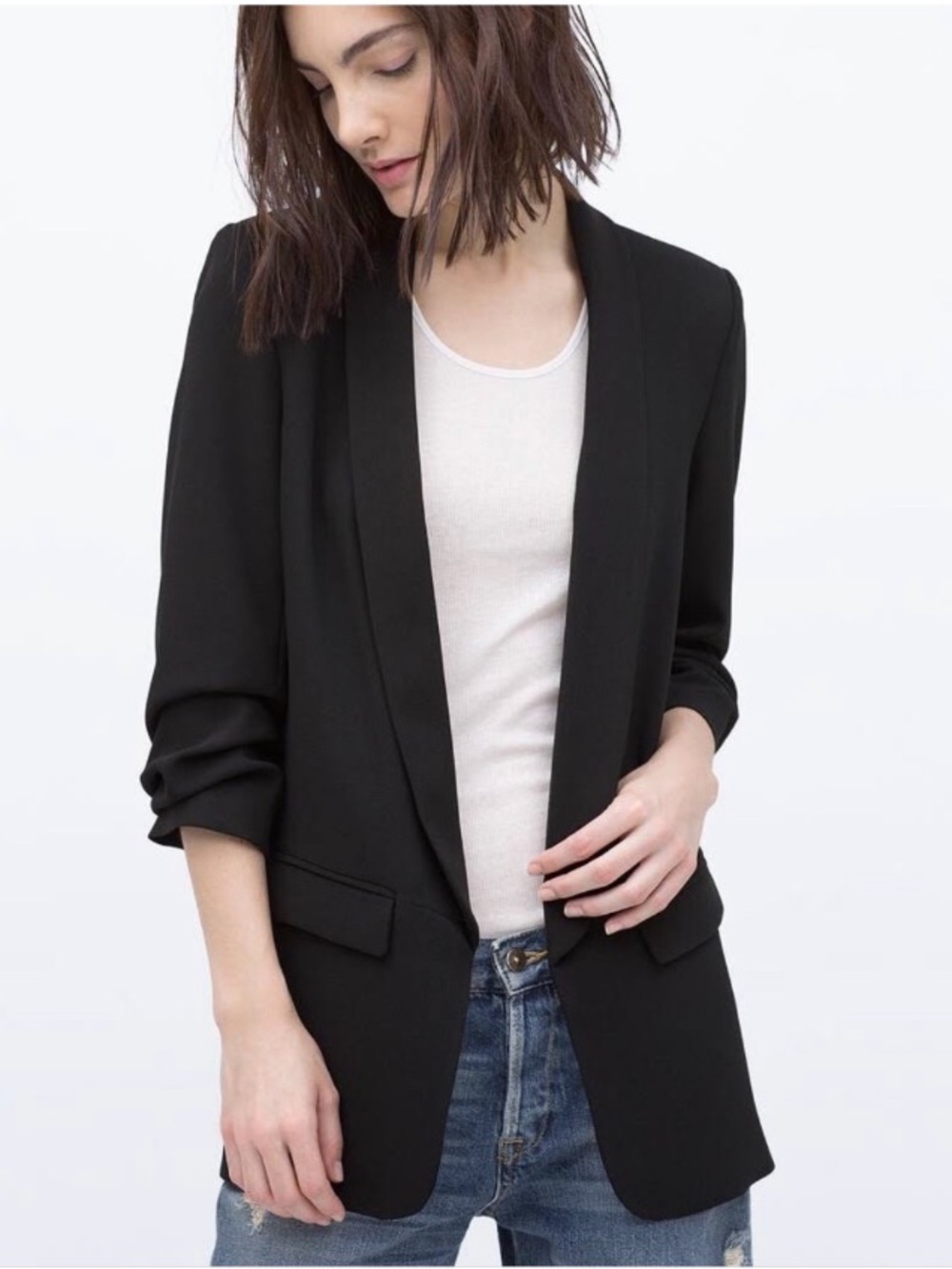 Zara Black Open-Front Shawl Collar Blazer